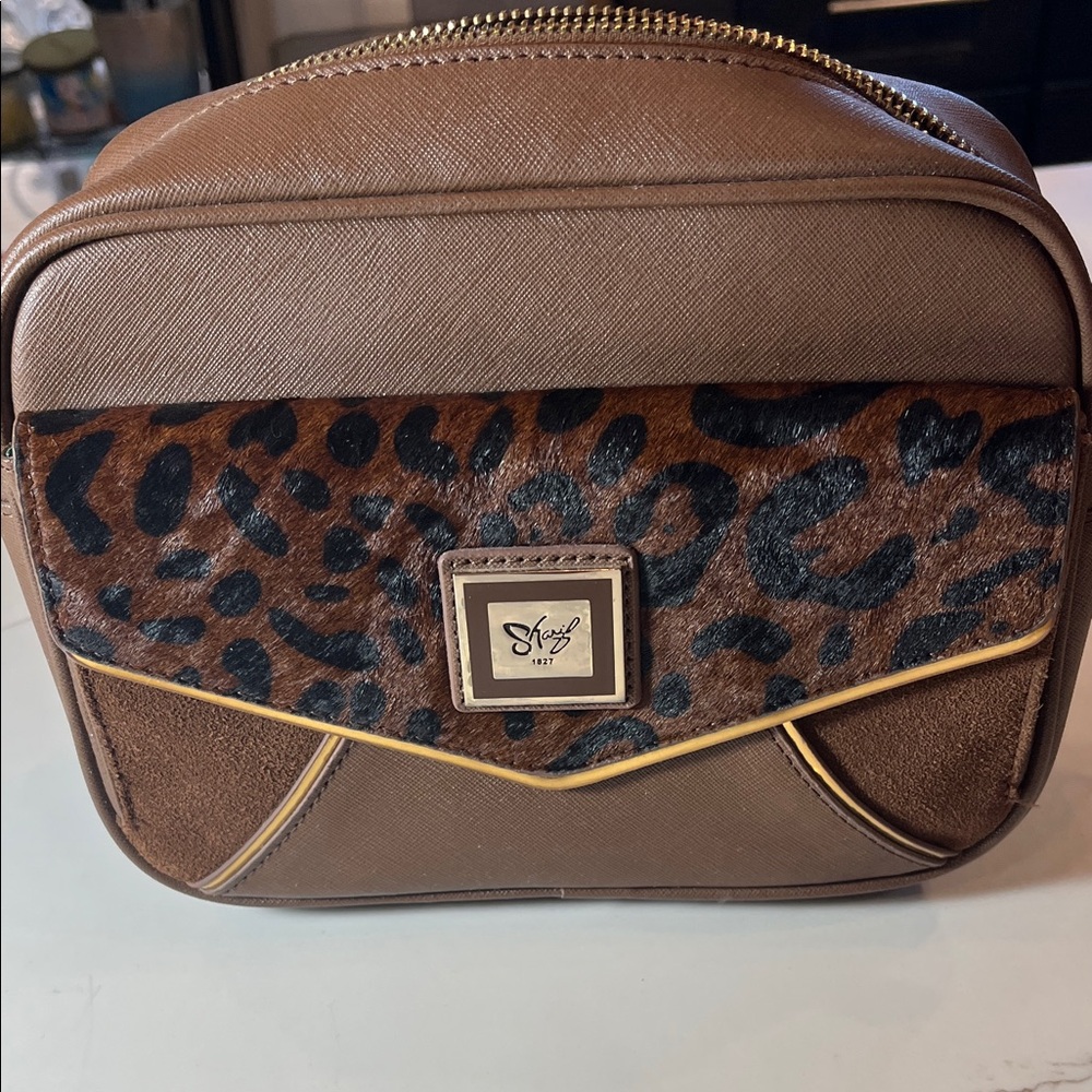 Sharif Brown and Black Leopard Print Bag. Like new. No strap.